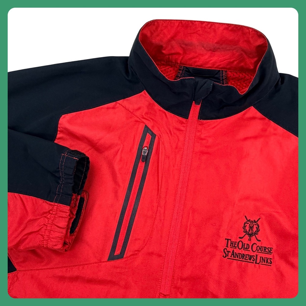The Old Course St Andrew's Links Windbreaker Men Large Red Black 1/4 Zip Golf